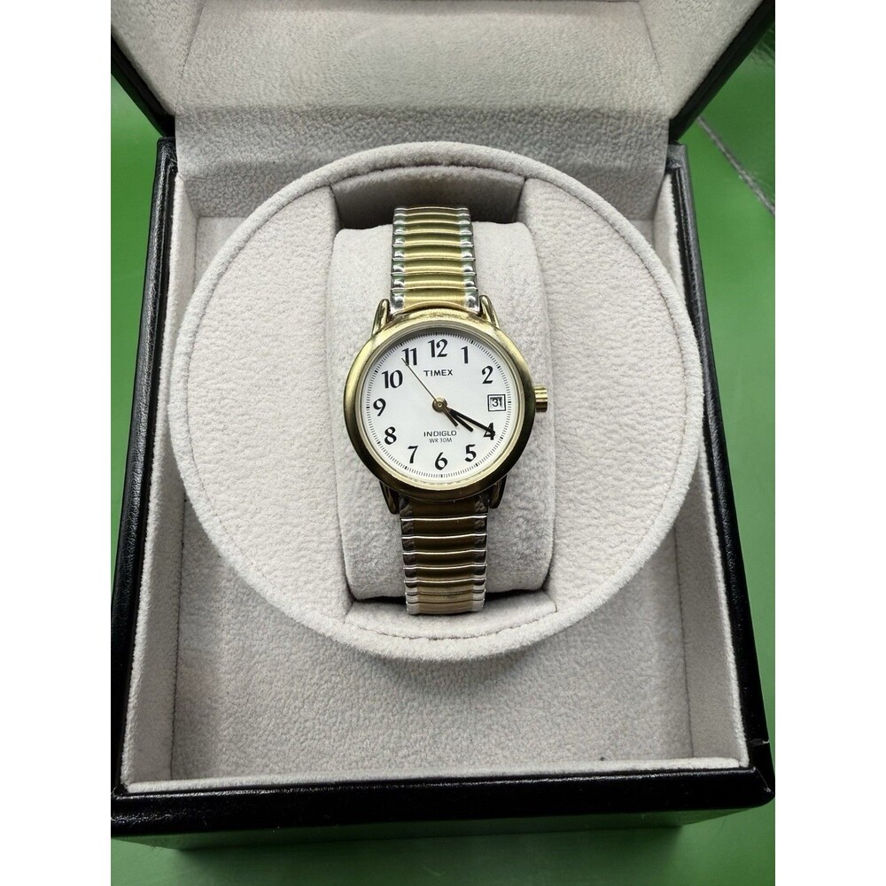 Timex Easy Reader Watch Women Indiglo 24mm Gold Tone Stretch Band New Battery